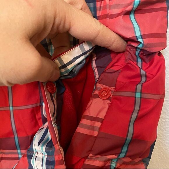 Lands End quilted puffer red blue plaid down filled winter vest girls M 10/12 - Picture 4 of 14